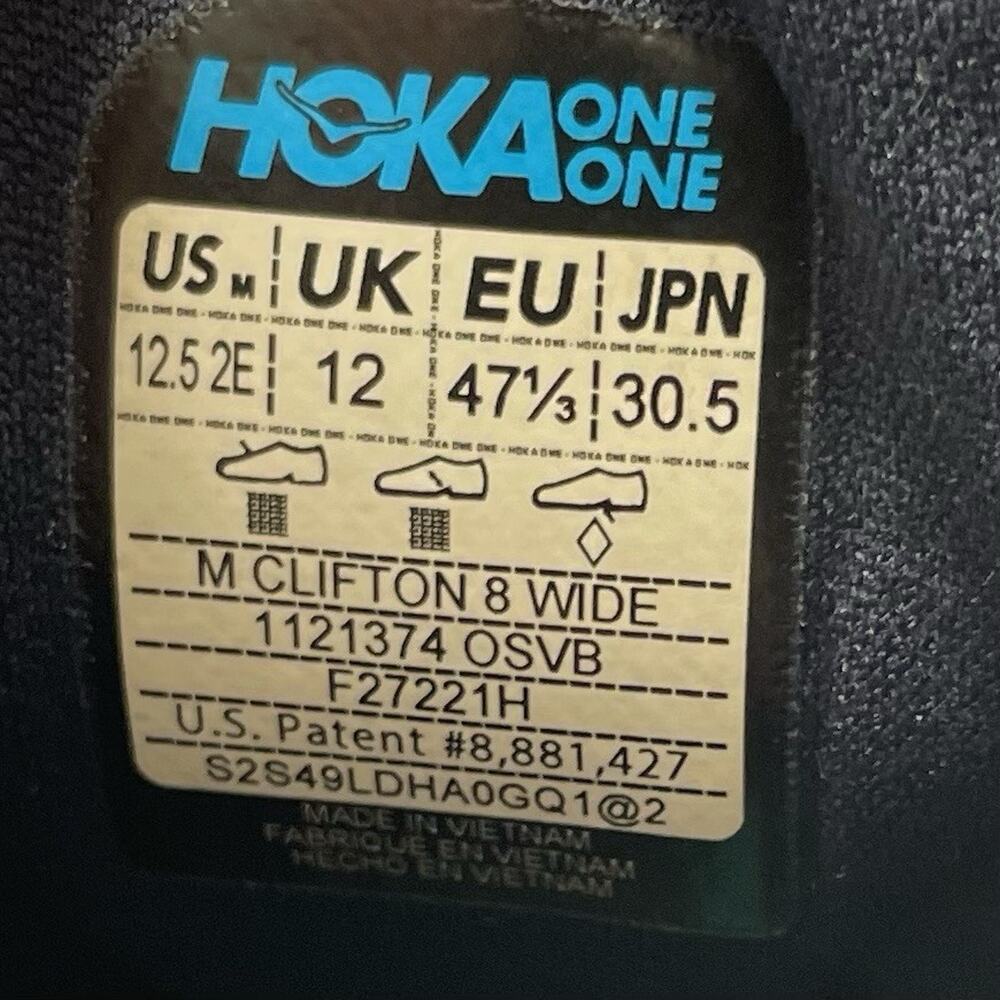 Hoka One One Clifton 8 Running Shoes Mens Size 12.5 Extra Wide EE Outer Space 2E - Picture 7 of 10